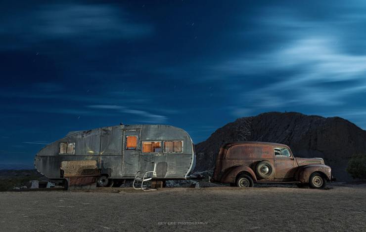 Photo de nuit, ville fantôme de Nelson Nevada